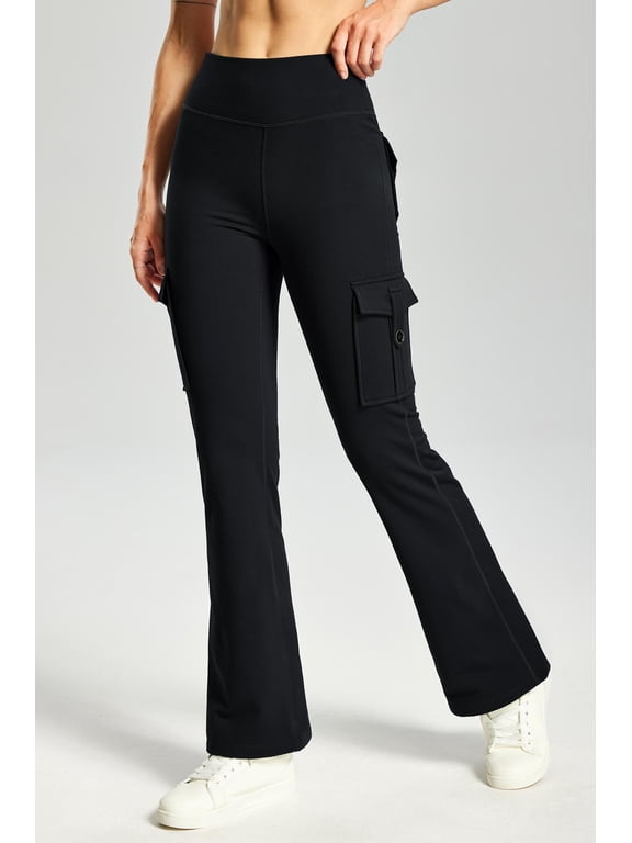 Women's Fleece Lined Flare Pants, High Waisted Stretch Casual Pants, Water Resistant Warm Pants with 4 Pockets for Outdoor Travel and Daily Wear