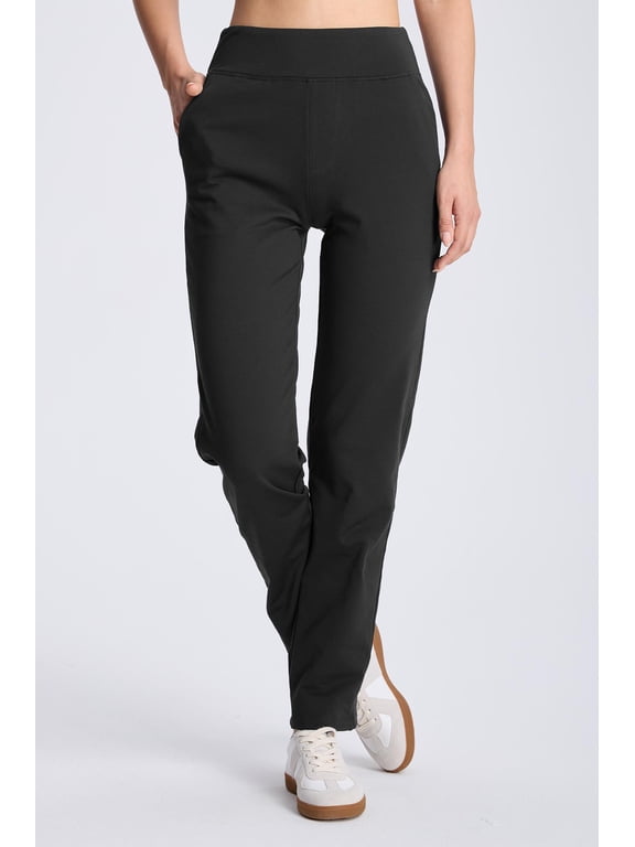 Women’s Fleece Pants, High Waisted Casual Straight Leg Pants with Stretch, Warm Fleece Lined Slim Fit Pants with Zipper Pockets for Work Golf Hiking Daily Wear