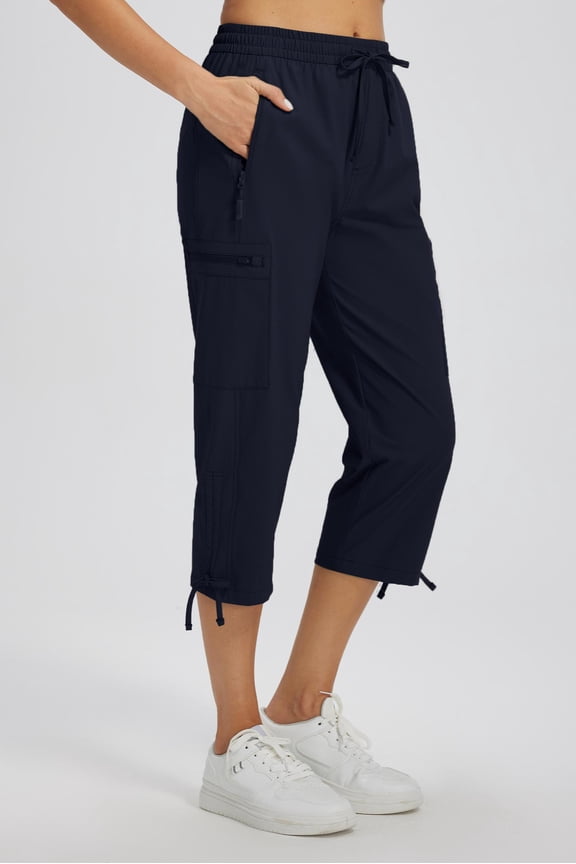 Women's Hiking Capri Cargo Pants Cropped Summer Pants | Quick Dry Lightweight Water Resistant Elastic Waist Hiking Safari Capris