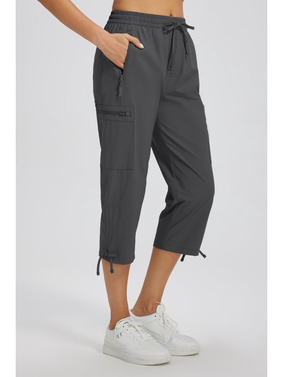 Women's Hiking Capri Cargo Pants Cropped Summer Pants | Quick Dry Lightweight Water Resistant Elastic Waist Hiking Safari Capris