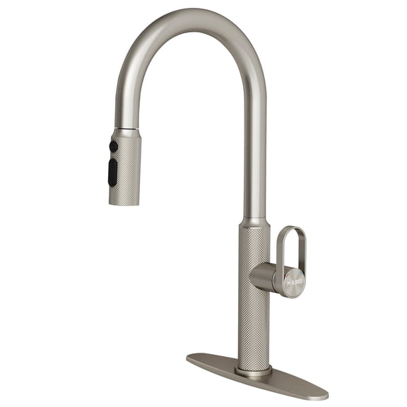 MASO Kitchen Faucet with Pull-Down Sprayer, 3 Spray Modes, Single Handle High Arc Sink Faucet for Kitchen, RV, Laundry and Bar, 304 Stainless Steel, Brushed Nickel
