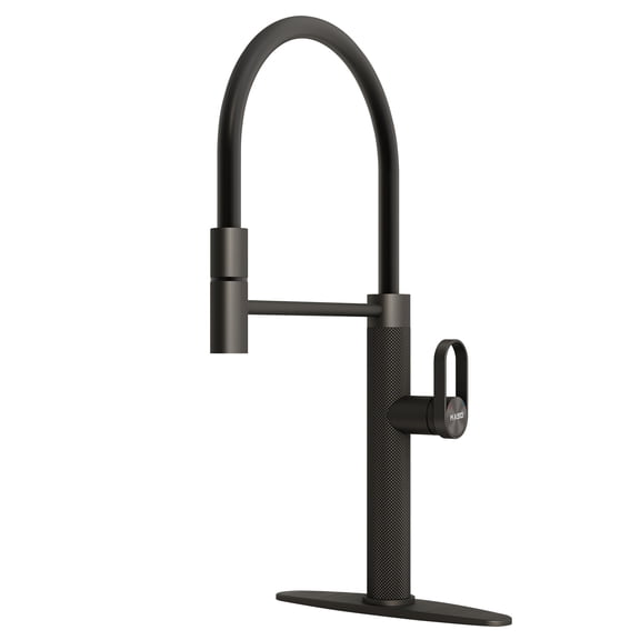 MASO Pull-Out Kitchen Faucet with 360 Swivel Modern Black Rubber Neck, Single Handle Single Hole Sink Faucet, 304 Stainless Steel, 2 Spray Modes, Matte Black
