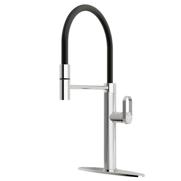 MASO Pull-Out Kitchen Faucet with 360 Swivel Modern Black Rubber Neck, Single Handle Single Hole Sink Faucet, 304 Stainless Steel, 2 Spray Modes, Polished Chrome