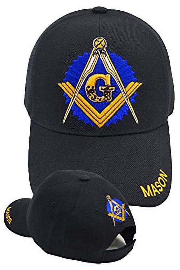 MASON CAP Black Mens Hat Compass and Square Master Emblem