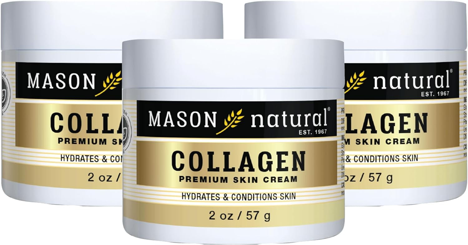 MASON NATURAL Collagen Premium Skin Cream - Anti-Aging Face and Body Moisturizer, Intense Skin Hydration and Firmness, Pear Scent, Paraben Free, 2 OZ (Pack of 3)