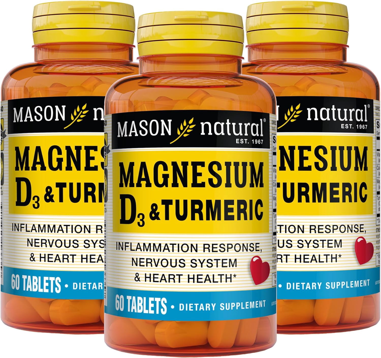 MASON NATURAL Magnesium & Vitamin D3 with Turmeric Healthy Heart and