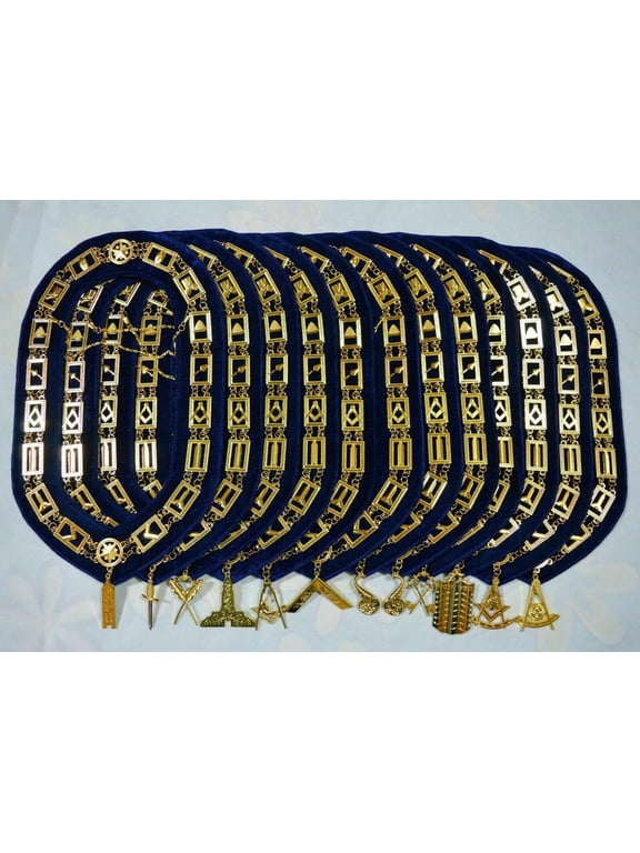 Regalia BLUE LODGE CHAIN COLLAR WITH OFFICER JEWELS GOLDEN 12 PCS SET