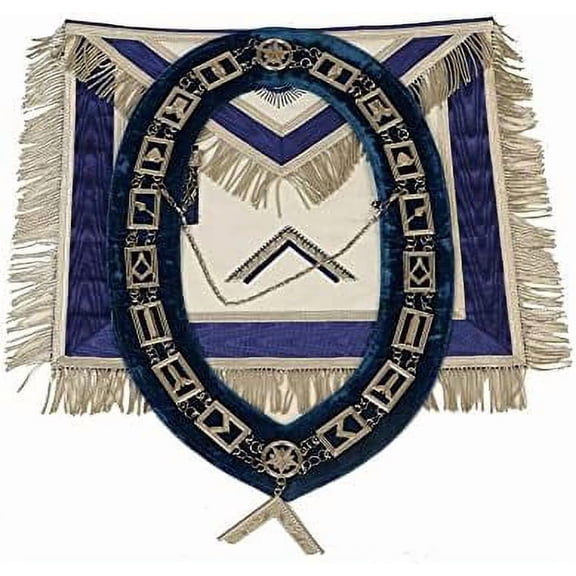 MASONIC WORSHIPFUL MASTER 100% Lambskin Apron Blue With Chain Collar + Free Jewel