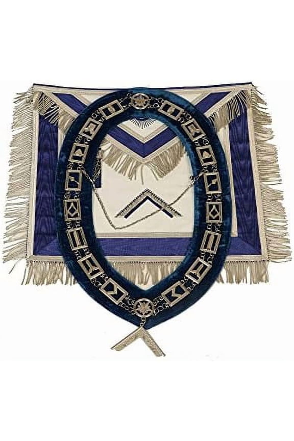MASONIC WORSHIPFUL MASTER 100% Lambskin Apron Blue With Chain Collar + Free Jewel