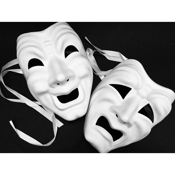 MASQ Blank DIY Masquerade Comedy Tragedy Mask Unisex Adult Performance Play Halloween Wear or Deco