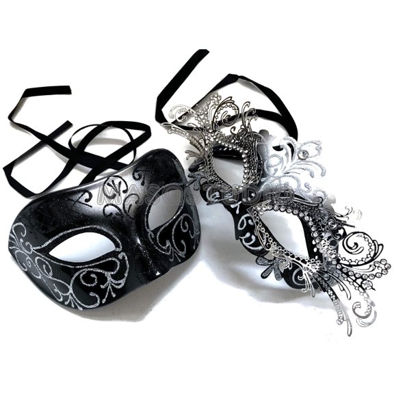 MASQSTUDIO Couple Masquerade Rhinestone Mask Pair Cosplay Mardi Gras Prom Dance Birthday Dance Party Wear