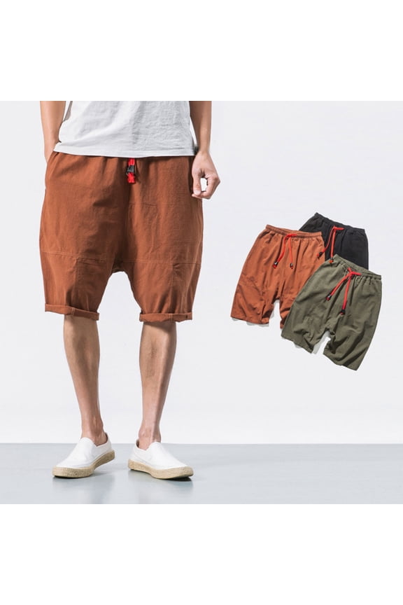 Big and Tall Shorts for Men Summer Lightweight Linen Beach Shorts Solid Casual Drawstring Loose Short Harem Pants with Pockets, Coffee, XXXXXL