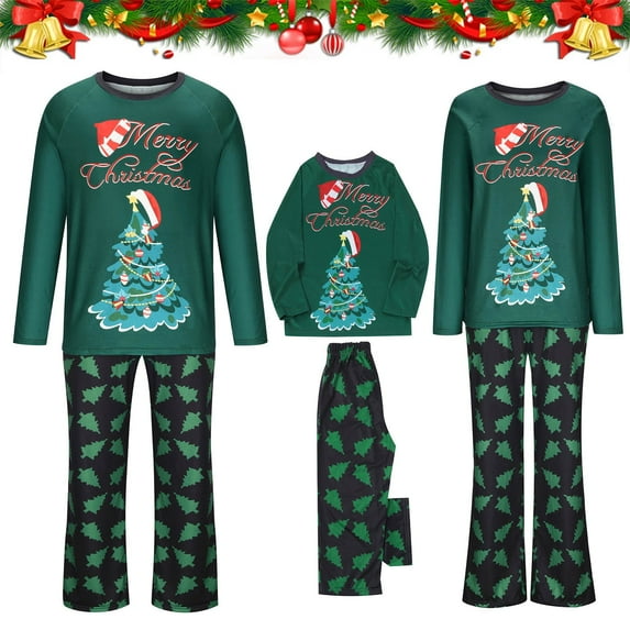 MASRIN Christmas tree Printed Christmas Family Pajamas Matching Sets with Merry Christmas Long Sleeve Xmas Holiday Sleepwear Jammies PJs Sets christmas pajamas for family 2024