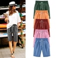 thumbnail image 1 of MASRIN Cotton Linen Shorts for Women Summer Casual Knee Length Bermuda Shorts Solid Color Dressy Pull On Shorts with Drawstring Pink XXL, 1 of 7