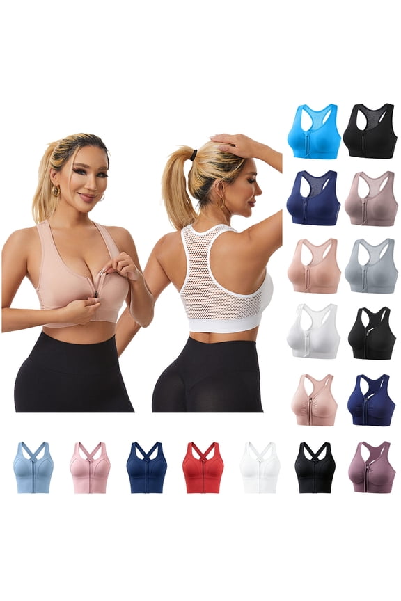 Front Zipper Sports Bras for Women Wirefree Post Surgery Bra Front Closure Racerback Compression Mastectomy Bras Gray XXL