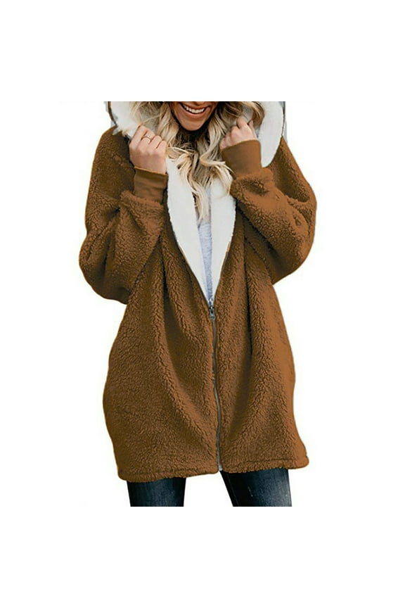 Gabardinas Para Mujer Womens Warm Fuzzy Zip Up Hoodie Oversized Sherpa Jacket with Pockets Plus Size Faux Fur Fleece Winter Coats for Women Jacket for Women
