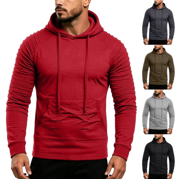 MASRIN Mens Fleece Hoodie Pullover Drawstring Ruched Long Sleeve Slim Fit Hooded Sweatshirt Lightweight Athletic Sweatshirts Comfy Warm Fall Pullover Tops with Pockets Dark Gray XXXL