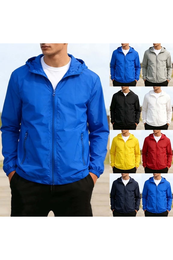Mens Lightweight Waterproof Raincoat Summer Sun Protection Hooded Rain Jacket for Travel Running Hiking Cycling Red XXL