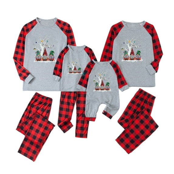 MASRIN Merry Christmas Elk Print Christmas Pajamas for Family Matching Sets, Fashion Novelty Red Plaid Sleepwear Sets for Xmas Holiday Party Matching Pjs For Family