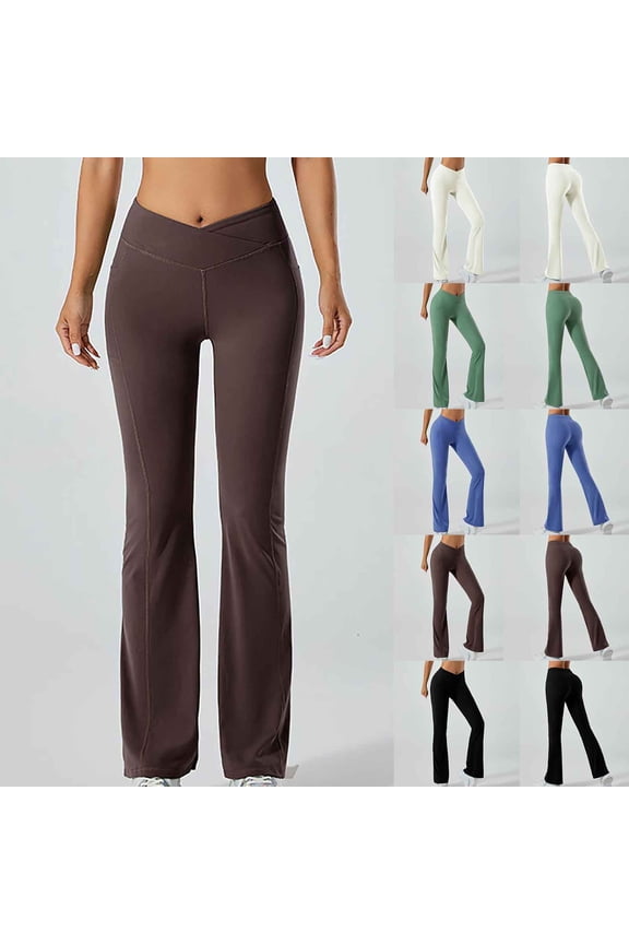 Seamless Athletic Leggingsfor Women High Waisted Butt Lifting Bootcut Yoga Pants Solid Color Workout Running Bell Bottom Trousers White S