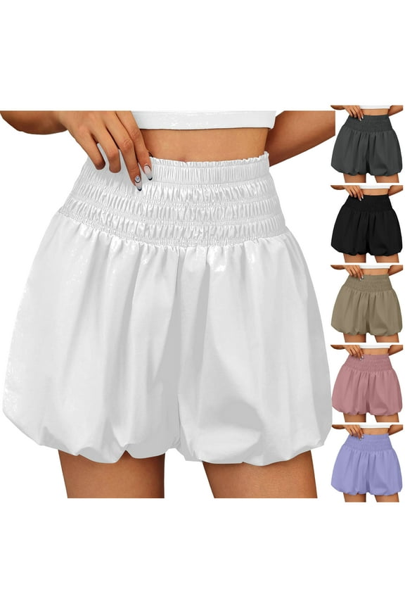 Shorts for Women Summer Trendy 2025 Smocked High Waisted Bubble Shorts Cute Ruffle Bloomers Purple S