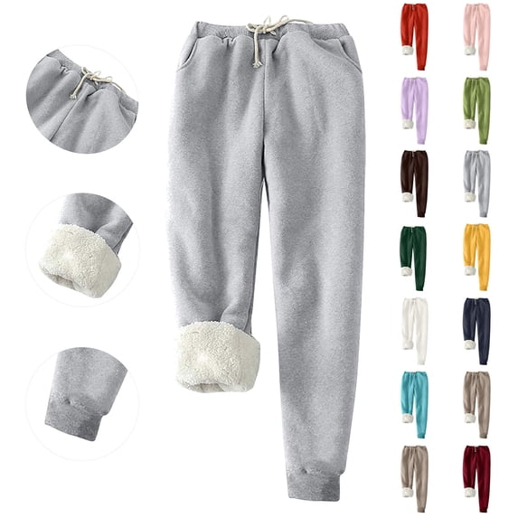 MASRIN Solid Color Winter Pants for Women Plus Size Sherpa Fleece Lined Jogger Sweatpants Drawstring Comfy Loungewear Sleep Bottoms with Pockets Blue S
