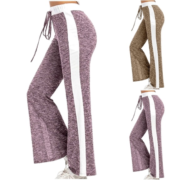 MASRIN Wide Leg Yoga Pants for Women Side Stripe Athletic Sweatpants Causal Drawstring High Waisted Leggings Pink XXL