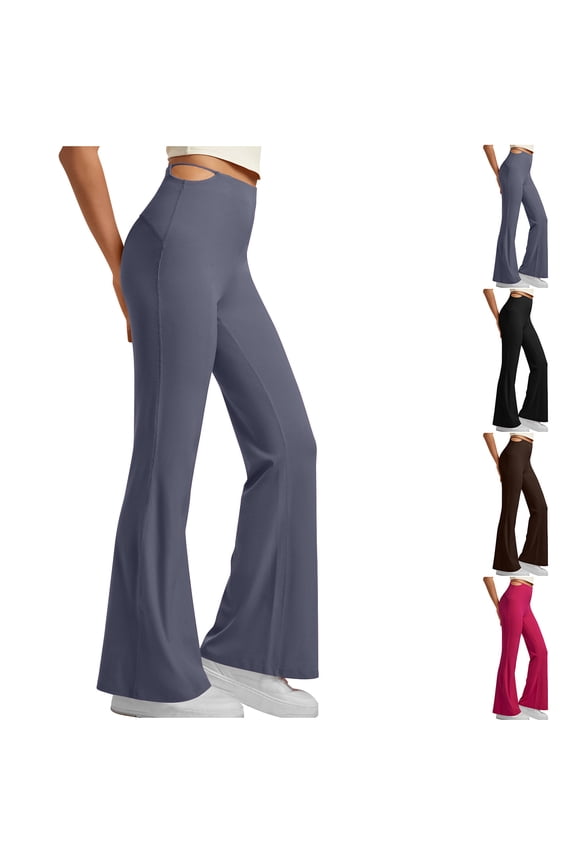 Women's Athletic Leggings Solid Casual High Waisted Tight Bell Bottom Trousers Butt Lifting Workout Yoga Pants Gray M