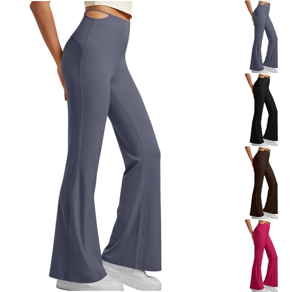 MASRIN Women's Athletic Leggings Solid Casual High Waisted Tight Bell Bottom Trousers Butt Lifting Workout Yoga Pants Gray S