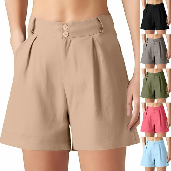 MASRIN Women's Cotton Linen Shorts High Waisted Wide Leg Dress Shorts Casual Summer Pleated Shorts with Pockets Light Blue XXL