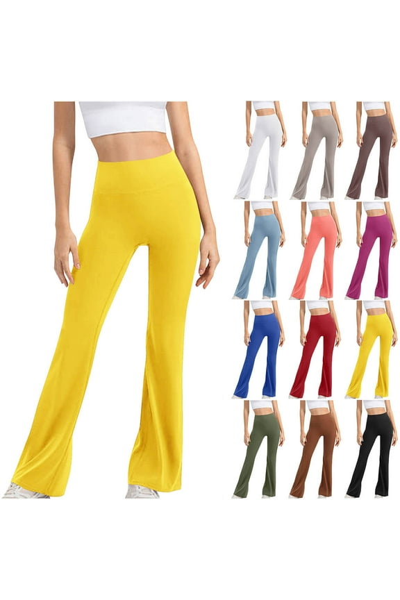Women's Flared Leggings Stretch High Waisted Tummy Control Bell Bottom Trousers Gym Running Workout Yoga Pants Red S