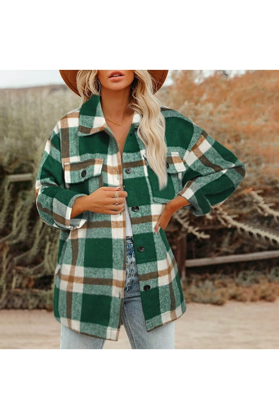 Womens Buffalo Plaid Flannel Shirts Jackets 2024 Fall Long Sleeve Button Down Shacket Coats Lightweight Oversized Tops