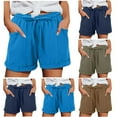thumbnail image 1 of MASRIN Womens Cotton Linen Summer Shorts Baggy Comfy Lounge Beach Shorts Drawstring Elastic Waist Rolled Hem Shorts with Pockets Blue XL, 1 of 8
