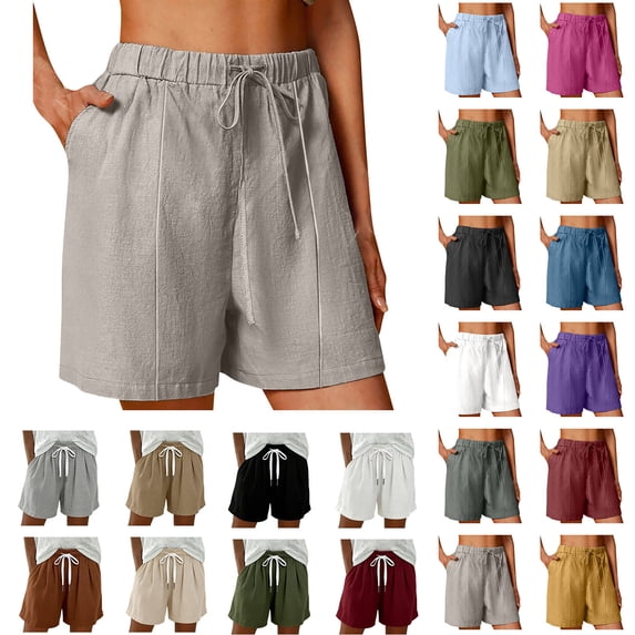 MASRIN Womens Drawstring Shorts Cotton Linen Elastic High Waist Loose Casual Shorts Breathable Summer Beach Shorts with Pockets Navy XXXL