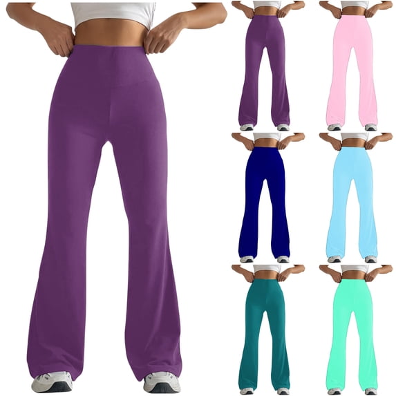 MASRIN Womens Flared Yoga Pants Tummy Control Butt Lifting Bell Bottom Tights Solid High Waisted Athletic Leggings Blue M