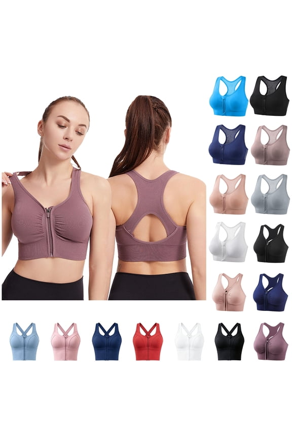 Womens Lightweight Sports Bras Ruched Zipper Front Full Coverage Support Bra Hollow Back Racerback Stretch Running Athletic Bralettes Black XL