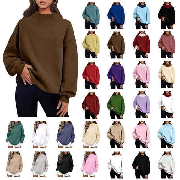 MASRIN Womens Loose Fit Casual Sweatshirts Elastic Cuff Long Sleeve Mock Neck Sweatshirt Lightweight Comfy Fall Pullover Tops Yellow M