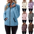 thumbnail image 1 of MASRIN Womens Solid Color Winter Jackets Fuzzy Sherpa Fleece Stand Collar Long Sleeve Outerwear Full Zip Casual Coats with Pockets Light Blue XXL, 1 of 7