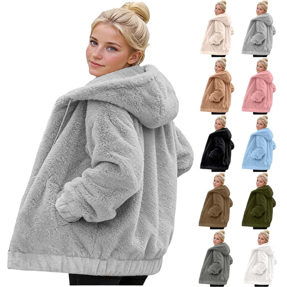 MASRIN Womens Winter Sweatshirt Jackets Drawstring Long Sleeve Sherpa Fleece Hooded Jacket Full Zip Comfy Warm Hoodie Coats with Pockets Sky Blue XXXXL