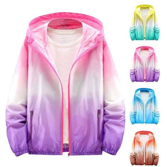 MASRIN Yellow Kids Rash Guard Lightweight Zip Up Hoodie Summer Sun Protection Long Sleeve Hiking Coats Cute Gradient UPF 50+ Jackets with Pockets