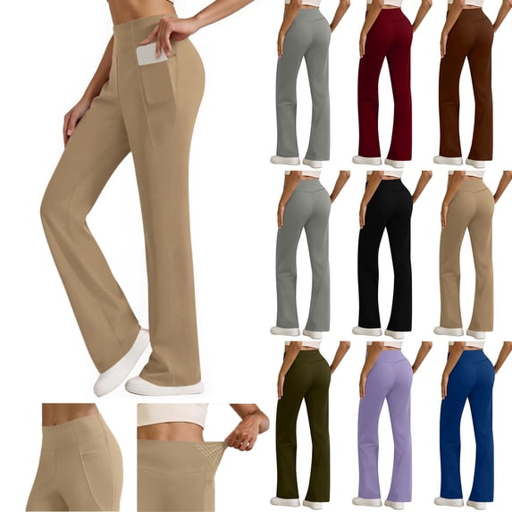 MASRIN Yoga Pants Womens High Waist Bootcut Wide Leg Workout Leggings Solid Casual Tummy Control Leggings with Pocket Purple XL