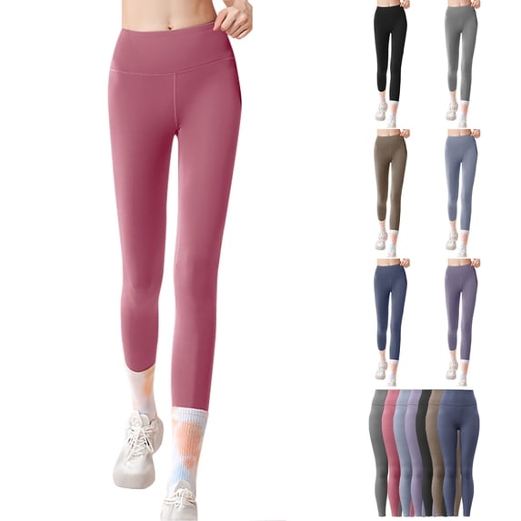 MASRIN Yoga Pants for Women Solid Color High Waisted Long Tights Butt Lifting Tummy Control Athletic Leggings Pink S