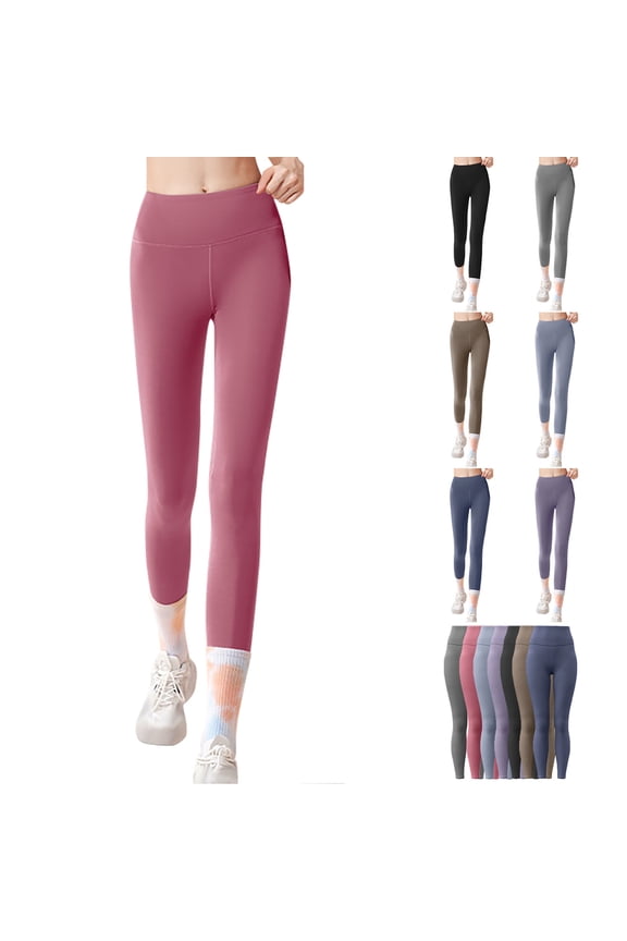 Yoga Pants for Women Solid Color High Waisted Long Tights Butt Lifting Tummy Control Athletic Leggings Purple L
