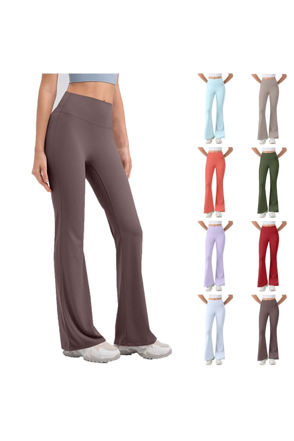 Yoga Pants for Women Stretch High Waisted Tummy Control Flared Leggings Solid Color Slim Fit Jegging Athletic Pant Brown S