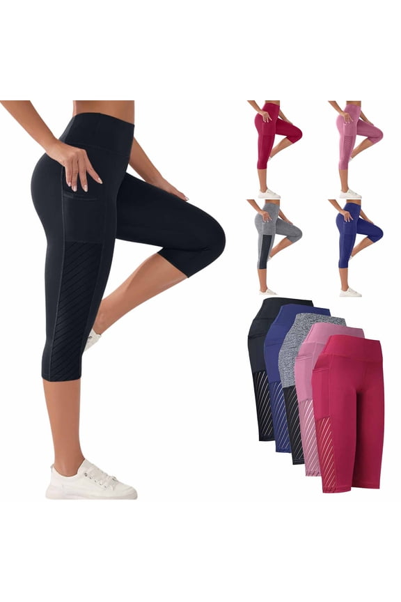 Yoga Pants with Pockets for Women Stretch High Waisted Workout Leggings Solid Color Butt Lifting Tights Watermelon Red XL