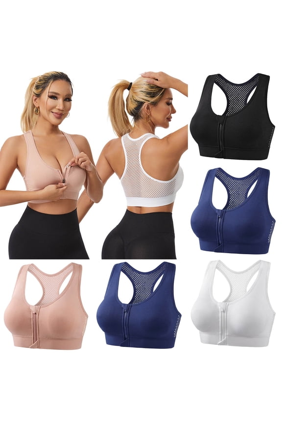 Zipper Front Closure Sports Bras for Women Wirefree Post Surgery Mastectomy Bras Racerback Padded Running Yoga Bralettes White L