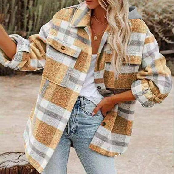 MASRIN flannels for women boyfriend style, Womens Casual Plaid Shackets Lightweight Button Down Long Sleeve Shirt Fall Winter Clothes for Women Shacket Jackets plaid shirt women