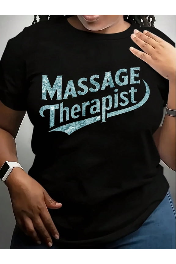 MASSAGE Therapist Vintage Style Print T-Shirt, Short Sleeve Crew Neck Casual Top For Summer & Spring, Women'S Clothing