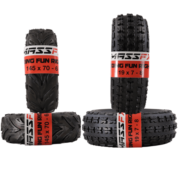 MASSFX Go Kart ATV Tire Set- Two Front 145x70-6 & Two Rear 19x7-8 - 4 Ply Rating - 145x70x6 & 19x7x8 (Four Pack)