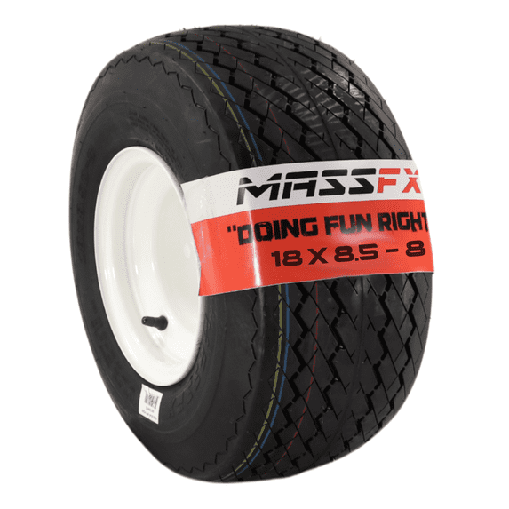 MASSFX 18x8.50-8 front or rear Turf Tire for outdoor power equipment and lawn mowers, 4-Ply with rectangular tread for excellent traction and easy cleaning, Non-highway use only, 18/8.5-8,18x8.50x8